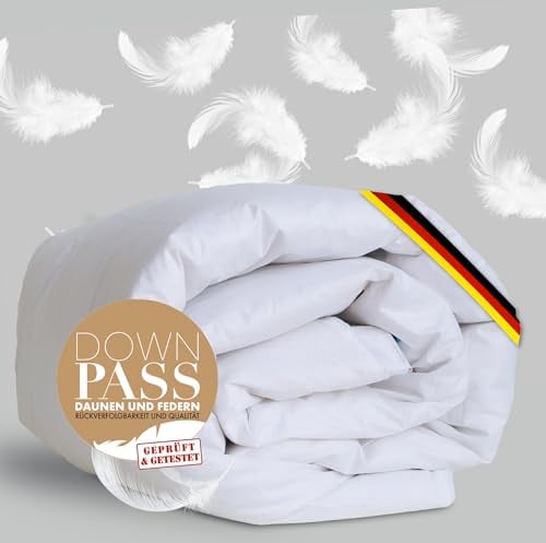 KNERST Daunendecke 135x200 cm Made in Germany - Bettdecke Wärmegrad: Mittel - extraweiche Winterdecke 135x200 mit 650g Füllgewicht - Ökotex, Nomite & Downpass - Federbettdecke 135x200 OHNE Lebendrupf