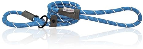 HugglePets Reflective Rope Slip Lead for Dogs - Blue (113cm) High Visibility Weather Resistant Training Lead for Dogs with Strong Inner Core and Welded Ring.