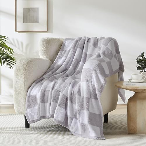 R.SHARE Lila karierte Überwurfdecke, 127 x 178 cm, wendbar, Mikrofaser, weich, bequem, gemütlich, leicht, flauschig, warm, niedlich, Schachbrett-Karo, für Couch, Sofa, Stuhl, Bett, Zuhause