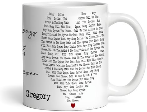 Any Song Lyrics & Names White Heart Gift Tea Coffee Personalised Mug for Him for Her| Gift for Husband Wife | Song Lyric Mug | Personalised Mug |Wedding Song Mug | Birthday Christmas Anniversary