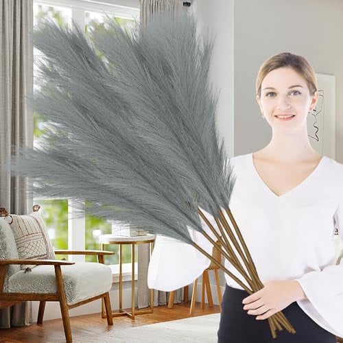 Lighterday Lot de 7 grandes herbes de la pampa artificielles séchées pour mariage, salon, chambre à coucher, décoration d'intérieur (gris) 97 cm