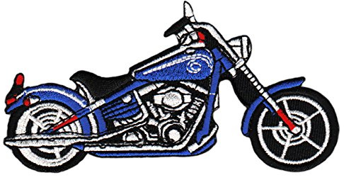 Motorrad Blau Gestickt Aufnäher zum aufbügeln oder aufnähen Bügelbild Aufbügler für Kleidung gestickter Bügelpatch Applikation Patch Größe 11,0 x 5,8 cm