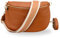 BRISE Bauchtasche Damen Echtleder AFIA Gold Handgemachte Umhängetasche Crossbody Bag mit Ledergurt + Optionalen Breiten Gemusterten Riemen 3 Fächer Hüfttasche Made in Italy (Cognac Braun-Gold 2)