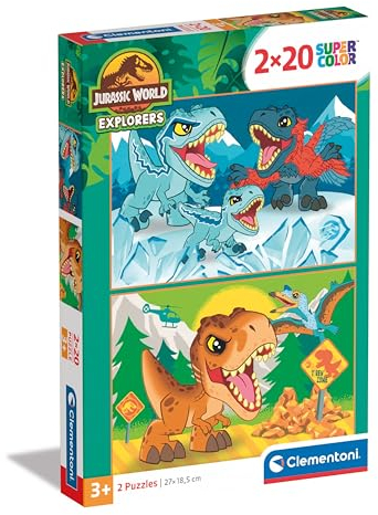 Clementoni Jurassic World Kinder Puzzle 2 x 20 Teile - Jurassic World Puzzle 27 x 19 cm für Kinder ab 3 Jahre - Geschicklichkeitsspiel von Clementoni 24810
