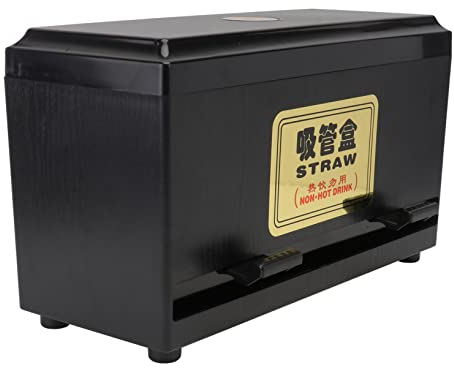 PRETYZOOM Straw Storage Box and Dispenser Case Large Black Desktop Straw Holder Container for Restaurant Bubble Tea Shop Organizer