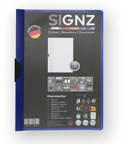 SIGNZ Klemmhefter DIN A4, 5 Stück, dunkelblau, Für bis zu 60 Blatt, CO2-neutral hergestellt, made in Germany