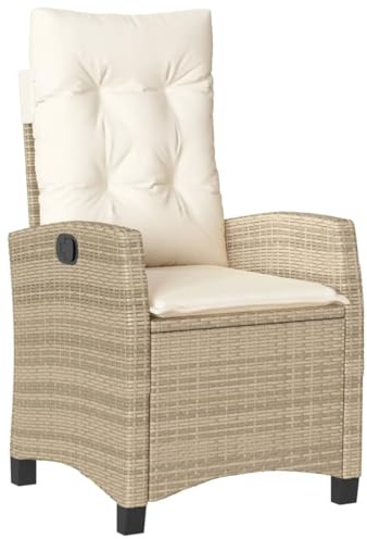 vidaXL Gartensessel mit Kissen Verstellbar Beige Poly Rattan
