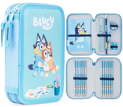 Bluey Estuche Escolar con 2 Compartimentos para Niños - Papelería Incluida