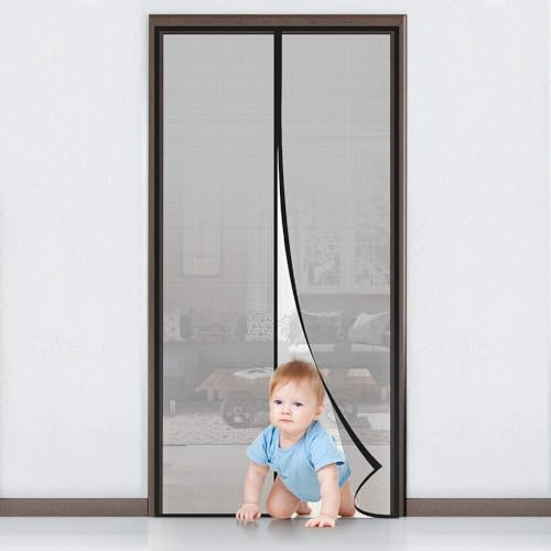 MYCARBON Moustiquaire Porte Fenêtre Magnétique 75x210cm Maillage Ultra Fin Fermeture Automatique Rideau Moustiquaire Aimantée Porte d’Intérieur Anti Mouches Anti Insectes avec Bande Adhésive, Noir