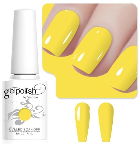 Vishine Lemon Yellow Gel Nail Polish, 8ml High Gloss Soak Off U V Gel Nail Polish for French Nail Manicure Salon DIY L270