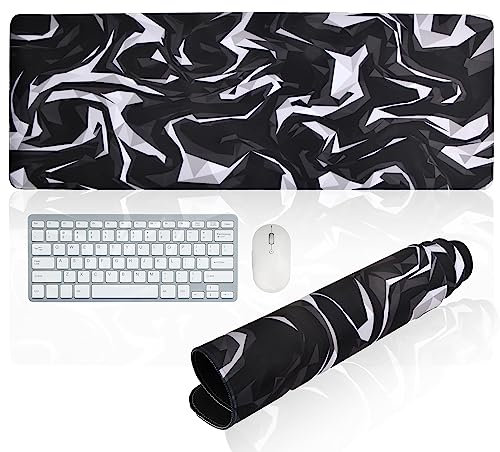 Litinliv XXL Gaming Mauspad 800 x 300 x 3 mm, Mousepad Groß Vernähte Kanten Anti-Rutsch Komfort, Mouse Pad, Schwarz-Weiß Cooles Geometrisches Muster, Tischunterlage für Maus und Tastatur