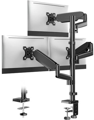 FORGING MOUNT Triple Monitor Stand Desk Mount for Three 17-32 Inch Screens, Adjustable Triple Monitor Arm with Tilt, Swivel, 3 Monitor Stand