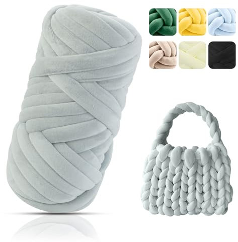 POFIBO Dicke Wolle Garn, 500g Chunky XXL Wolle zum Handstricke, Armstricken wolle, Schlauchgarn, Handstrickgarn, Wolle zum häkeln für Anfänger, Decken, Körbe, DIY-Kunsthandwerk(Länge ca 16m, Grau)