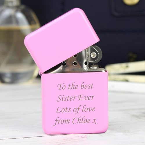 Custom Personalised Engraved Petrol Lighter - Wedding, Father's Day, Christmas, Mother's Day, Birthday (Pink)