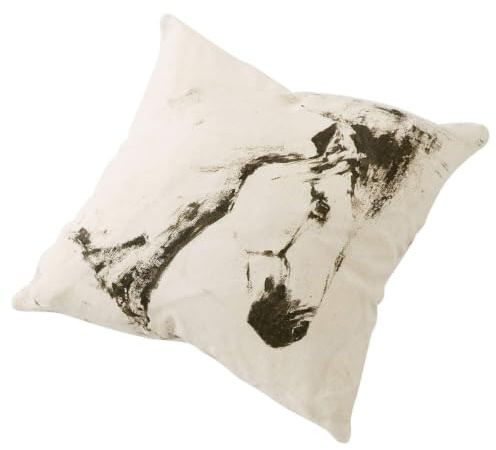 Loberon Kissenhülle Mirandel, beige | Ausdrucksstarker Pferde-Print, Robuste Struktur, Natürlicher Look, Kissenbezug, Wohntextilien, Leinen, Baumwolle