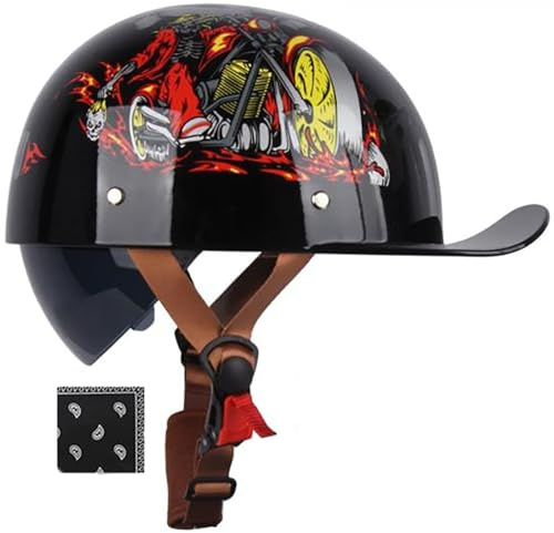 Vintage Motorradhelm Halbschalenhelm Mit DOT/ECE Zertifiziert Baseball Cap Helm Jethelm Deutscher Stil Totenkopf Kappe Helm Motorrad Cruiser Roller Cool Helm Für Männer Und Frauen