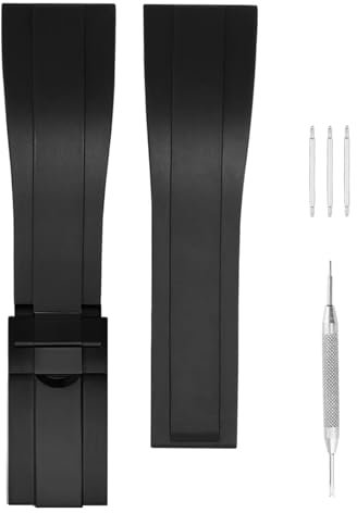 unilabo Gummi-Uhrenarmband, 20 mm, kompatibel mit Rolex Submariner Yacht-Master GMT-Master Oyster, Silikon-Uhrenarmband, Ersatz für Damen und Herren (schwarze Schnalle)