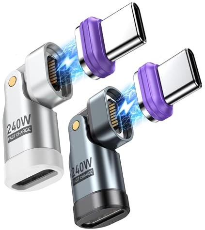 AUFU 240W USB C Magnet Adapter [2 Stück], 16Pin 180° Drehbar Typ C Schnellladung Magnetisches Stecker, 48V/5A USB C Magnet für Phone 15 16 Pro Max, Pad 10 11 Mini 6 Air, Mac-Book Pro, Galaxy S24 S23