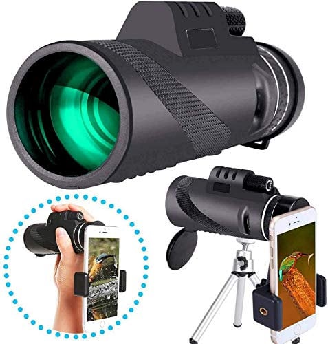 Monocular Telescope High Power 40×60 Compact Portable Monoculars Scope with Phone Clip&Tripod for Smartphone Bird Watching Hunting Hiking Fishing Outdoors Sporting and Concert, Black