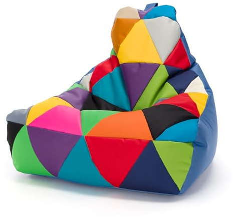 Ecopuf - Keiko Patchwork Pouf Sessel Outdoor - Sitzsack Styroporkugeln - Wasserfester Stoffsack - Entspannungssessel - Wohnungseinrichtung - Sessel Größe M - 100x80x85cm, Mix/Blau