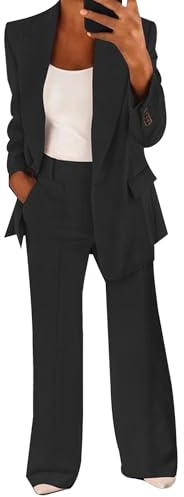 MINTLIMIT Women 2 Piece Trouser Suits Bussiness Casual Blazer Set Long Sleeve Smart Formal Office One Button Blazer and Trouser Black