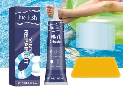 BOMVMVE Parche Piscina, Kit Pinchazos Piscina, Kit de Reparación de PVC, Inflable Piscina Reparación Pegamento, Repara una Variedad de Inflables, Incluyendo Piscinas Inflables de SPA (60ml)