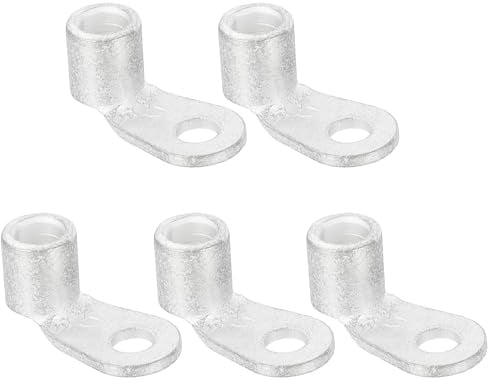 sourcing map 3/16 Copper Wire Lugs, 90 Degree Bent 0.24 Inner Dia. Battery Cable Ends Battery Lugs Ring Terminals Connectors Bare Copper Eyelet for Marine Electrical Supplies (Silver, 5Pcs)