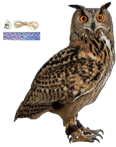 Eule Attrappe Vogelabwehr, Stehende Dekofigur, Eule Mit Vogelabwehr Band,Spatzen Vertreibe, Abwehr Gegen Tauben, Vertreiben Schwalben Taubenschreck Für Garten,Terrasse