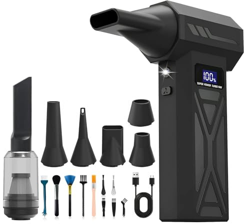 Souffleur Air Comprimé avec Buse Amovible, Mini souffleur Sans Fil Puissant 150 000RPM, 4 Vitesses, écran LCD, pour Ordinateurs, Claviers, Voitures, Feuilles, Neige, Convient à un Usage Domestique