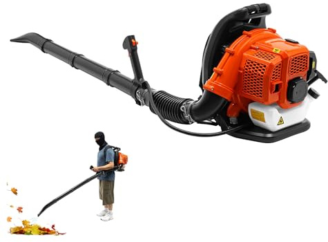 ACROSSPART Profi Benzin Laubbläser, 63 CC 2-Takt Rucksack Benzin-Laubbläser mit 1,2 l Kraftstofftank und 7000RPM Einzylinder-Luftkühlung für Garten, Rasenpflege, Terrasse, Laubblasen und Schnee