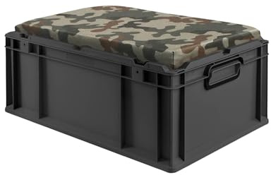 PROREGAL Eurobox NextGen Seat Box Camouflage | HxBxT 26,5x40x60cm | 44 Liter | Griffe geschlossen | Schwarz | Eurobehälter, Sitzbox, Transportbox, Transportbehälter, Stapelbehälter