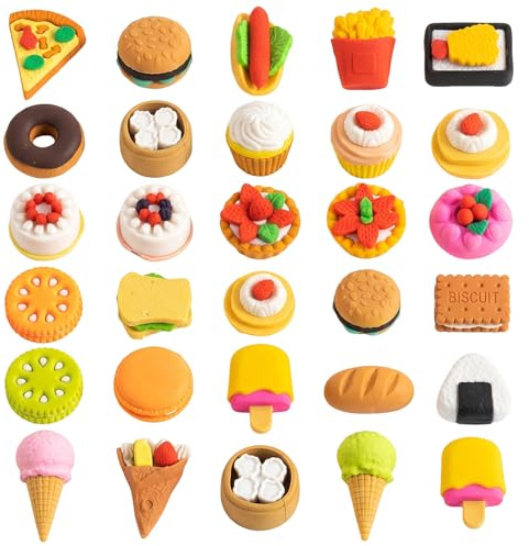 HIPTS 30 Stück Radiergummi Kinder Set, Lustige Essen Radiergummis Mini Food Eraser mit Box, Ideal als Mitgebsel Kindergeburtstag Gastgeschenke, Puzzle Radierer für Schule, Lernen & Belohnung
