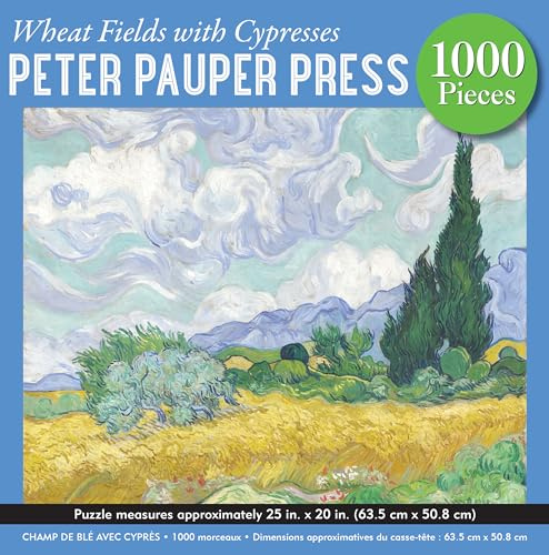 Wheat Fields with Cypresses 1000-Piece Jigsaw Puzzle, 25'' x 20'', Vibrant Greens, Blues, and Yellows
