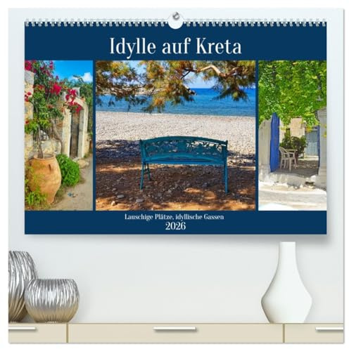 Idylle auf Kreta (hochwertiger Premium Wandkalender 2026 DIN A2 quer), Kunstdruck in Hochglanz: Fernab vom Tourismus finden sich viele idyllische Plätze und Gassen. (CALVENDO Orte)