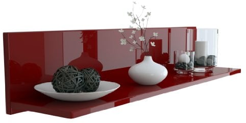 Vladon Wandregal Skadu, Made in Germany, Schweberegal mit praktischer Ablage, Bordeaux Hochglanz (97,5 x 18,5 x 18,5 cm)
