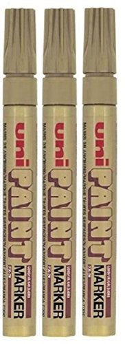 Uni Coloured Medium (2.2-2.8mm) PX-20 Gold Oil Paint Marker Pen Metal Glass Wood Plastic Stone Outdoor Bullet Nib Tip (Pack Of 3)