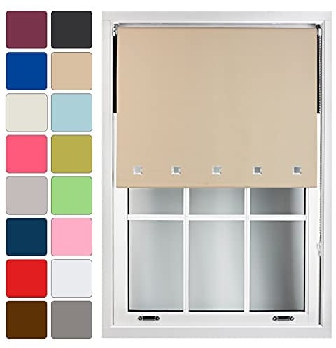 FURNISHED Blackout Blinds Roller Shade Window Blind with Chrome Square Eyelets Customized Width Made to Measure, Cappuccino, 60cm x 165cm