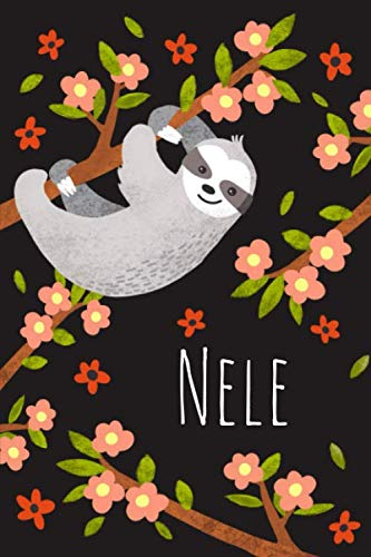 Nele: Personalisiertes Design Notizbuch Faultier Sloth 120 linierte Seiten ( ca.DIN A5 ) , perfekte Geschenkidee - für die Schule,Weihnachten Notizbuch mit Name