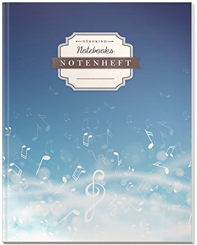 DÉKOKIND Notenheft | DIN A4, 64 Seiten, 12 Notensysteme pro Seite, Inhaltsverzeichnis, Vintage Softcover | Dickes Notenbuch | Motiv: Musiknotenspiel