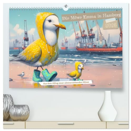 Die Möwe Emma in Hamburg (hochwertiger Premium Wandkalender 2026 DIN A2 quer), Kunstdruck in Hochglanz: Das Leben der alleinerziehenden Möwe Emma in Hamburg (CALVENDO Spass)