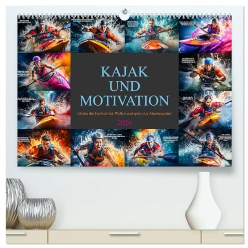 Kajak und Motivation (hochwertiger Premium Wandkalender 2026 DIN A2 quer), Kunstdruck in Hochglanz: Geniale Bilder und ermutigende Zitate, die Sie ... zu überwinden. (CALVENDO Sport)