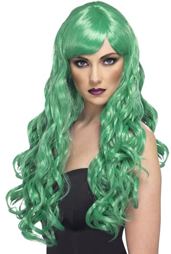 Smiffys Verlangen Perücke, Grün, Lang, Lockig mit Pony Halloween