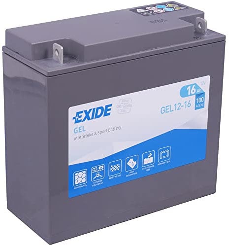 Exide Motorcycle & Sport Gel Battery GEL12-16, 12V 16Ah 100A, G16, 180x75x165mm, Batterie sans entretien de qualité OE