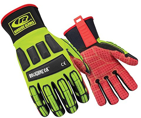 Ansell RINGERS R-267G Oil-Resistant Industrial Impact Protection Gloves for Manufacturing, Oil & Gas, Size 11, Yellow & Red (1 Pair)