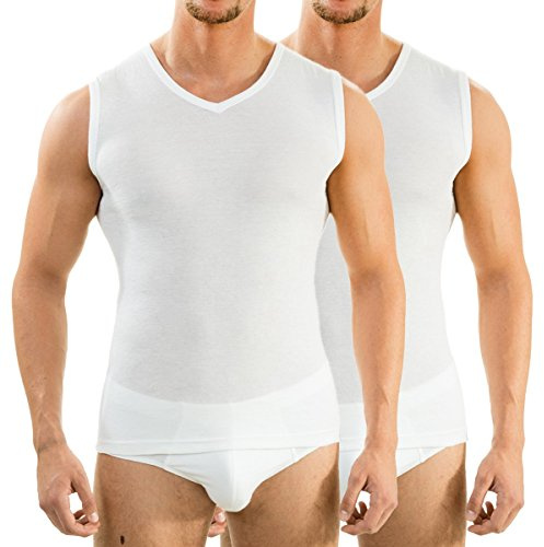 HERMKO 2 x 63050 Herren Athletic Vest by Exclusiv Funktionsunterhemd Muskelshirt mit V-Neck, Größe:D 10 = EU 4XL, Farbe:weiß