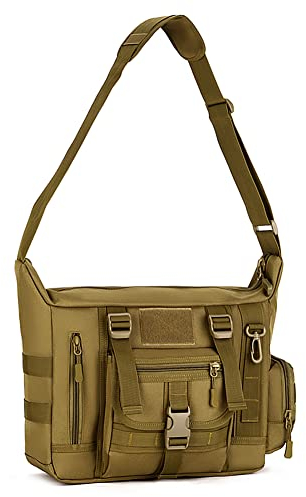 HUNTVP Taktisch Schultertasche Militär Crossbody Bag Sling Tasche Wasserabweisend Umhängetasche Messengerbag Aktentasche mit Verstellbar Schultergurt Outdoor,Braun