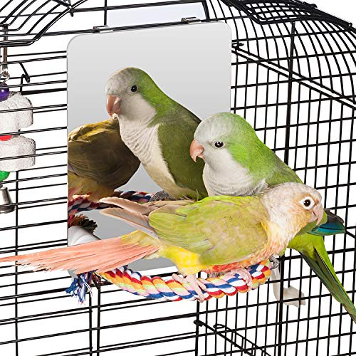 Colorday 18cm Miroir Oiseaux en Acier Inoxydable avec Corde Perch, Swing Jouets pour Les Oiseaux, Comfy Perch pour Gris d'afrique Perruche calopsitte Conure inséparable Canaries Finch