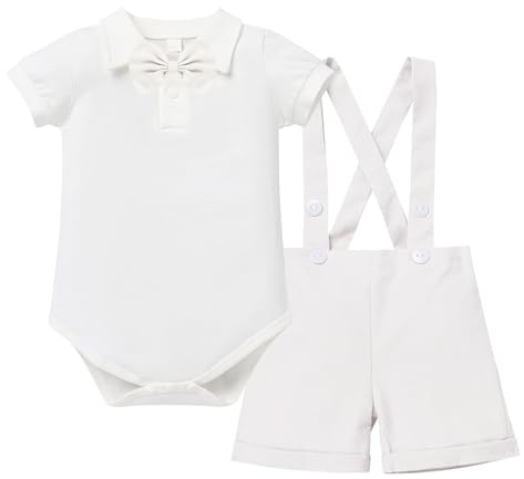IBTOM CASTLE Kids Baby Boy Gentleman Bodysuit Bowtie Romper Outfit Suit Gentlemen Tuxedo Baptism Clothing Photo Props Formal Wedding Ring Bearer Costume Ivory 18-24 Months