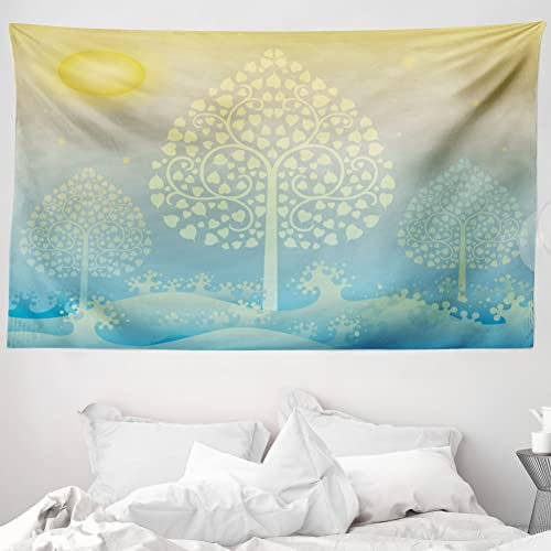 ABAKUHAUS Kunst Wandteppich und Tagesdecke, Oriental Bäume Thai-Design aus Weiches Mikrofaser Stoff Waschbar ohne Verblassen Digitaldruck, 230 x 140 cm, Gelb