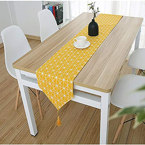 Bestenrose liefern Tischläufer/Tischdecke Dekoration 2 Seiten Baumwolle Leinen Klassische Tischwäsche Matte für Esszimmer Party Urlaub Dekoration (Gelb, 32 * 180cm)